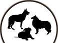 Silhouettes trois chiens éleveur de chiens